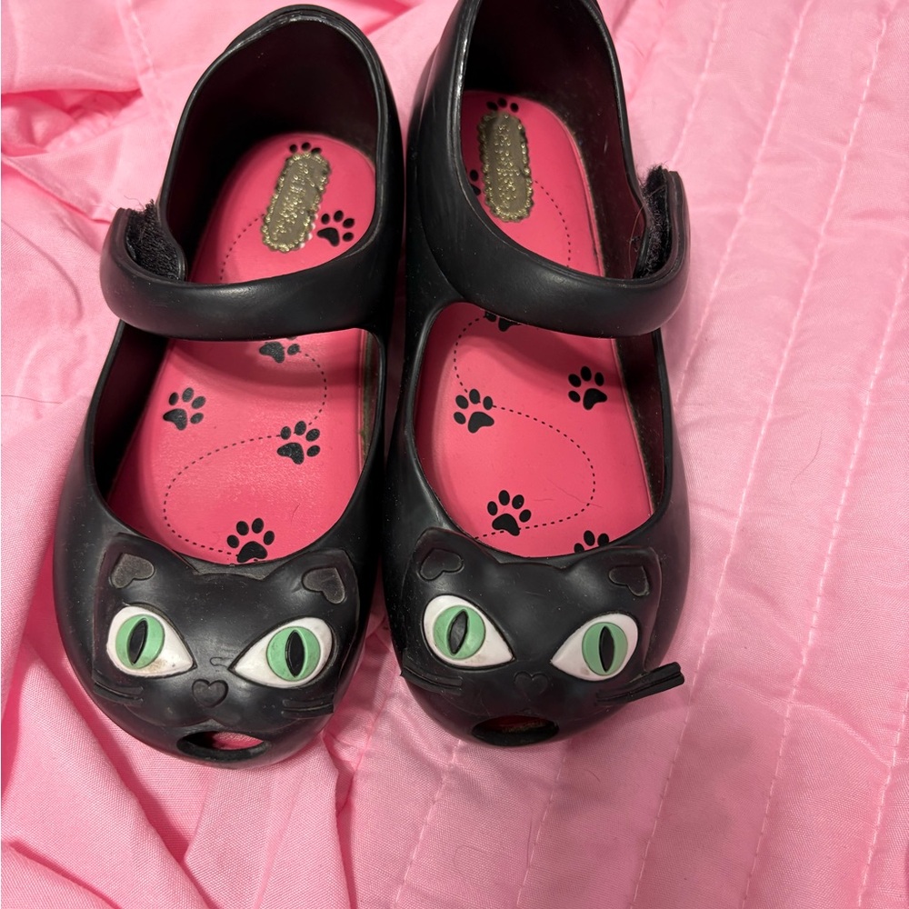Mini Melissa Black Cat Dress Shoes for Kids